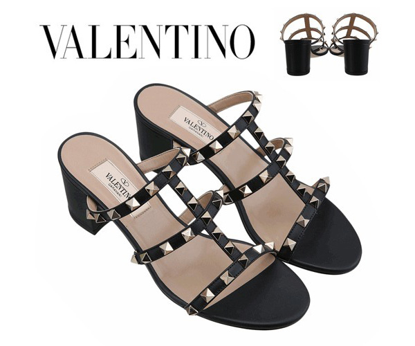 19AW ヴァレンティノスーパーコピー ヴァレンティノ Rock Stud Mule Sandals Black PW2S0C47 VBP 0NO